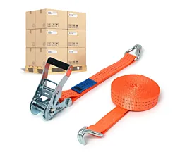 Spanngurtpalette 35mm Palette Spanngurte - 2,5T - 6,5m - 35mm - 2-teilig - Spitzhaken - Orange - 640St Spanngurtpalette 35mm Palette Spanngurte - 2,5T - 6,5m - 35mm - 2-teilig - Spitzhaken - Orange - 640St
